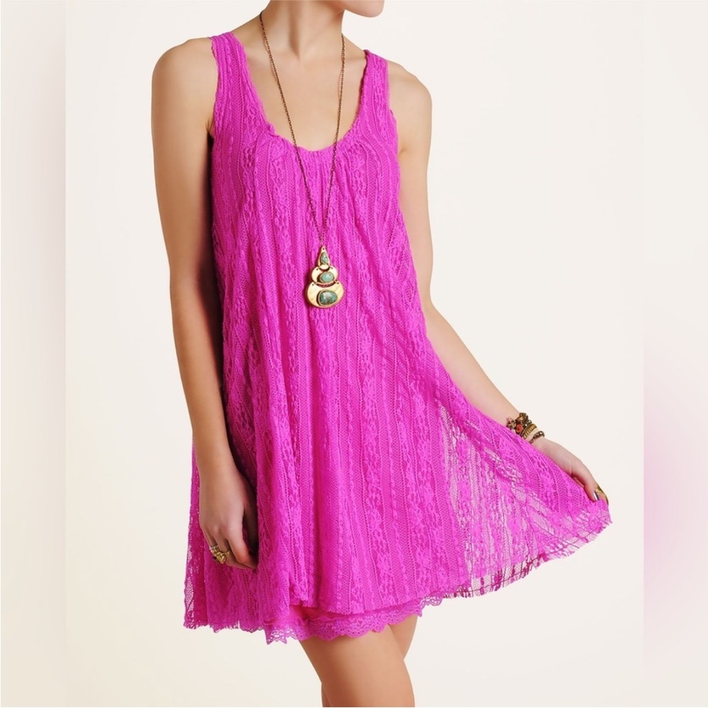 Free People Wild Pink Lace Swing Dress